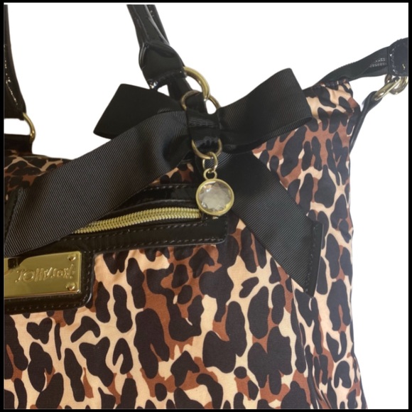 BETSEY JOHNSON LEOPARD PRINT BLACK PATENT LEATHER BAG - Picture 10 of 15